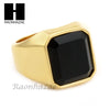 MEN STAINLESS STEEL HIP HOP 14K GOLD PLTED BLACK ONYX RING 8-12 SR030CL - Raonhazae