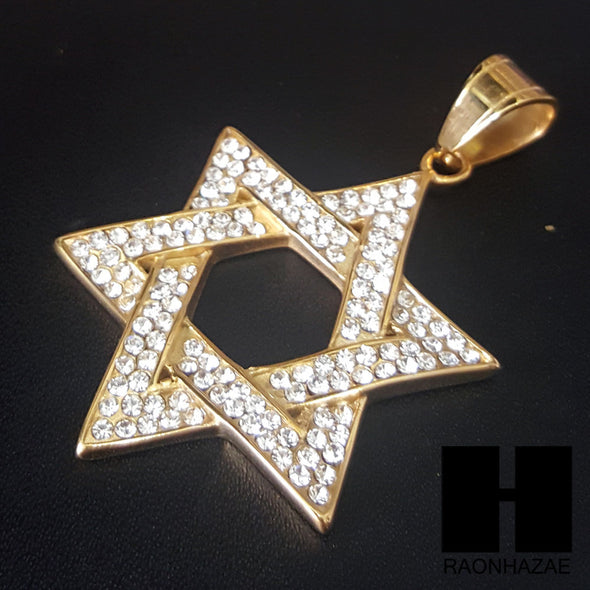 316L Stainless steel Gold 6 Point Star Pendant Miami Cuban SS034 - Raonhazae