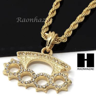 MENS HIP HOP KNUCKLE DUSTER PENDANT 24" ROPE CHAIN NECKLACE N032 - Raonhazae