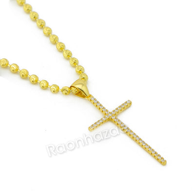 Sterling Silver .925 AAA Lab Diamond Bling Cross w/2.5mm Moon Cut Chain G54 - Raonhazae