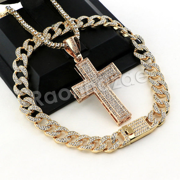 Hip Hop Quavo Cross Miami Cuban Choker Chain Tennis Necklace L26 - Raonhazae