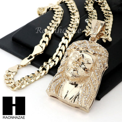 HIP HOP JESUS FACE PENDANT & DIAMOND CUT CUBAN LINK CHAIN NECKLACE N31 - Raonhazae