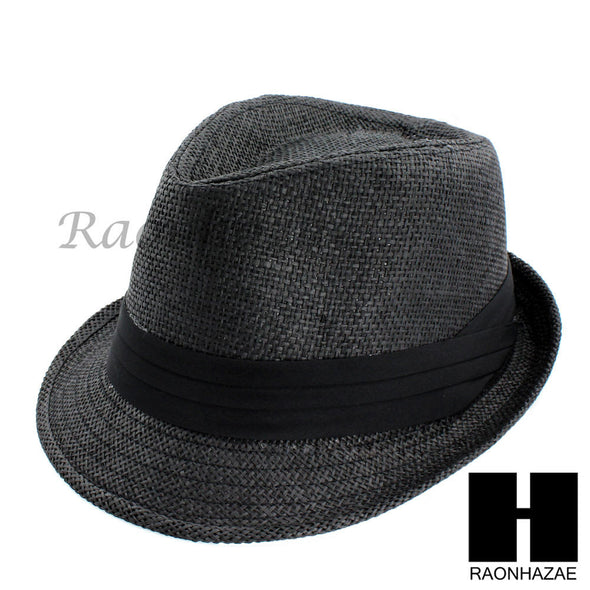 MEN WOMEN SUMMER BEACH PANAMA STRAW FEDORA TRILBY CUBAN BLACK HAT F002 - Raonhazae