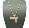 MEN'S GOLD PLATED GUN PENDANT W 2mm 24" ROPE CHAIN NECKLACE DD032G - Raonhazae
