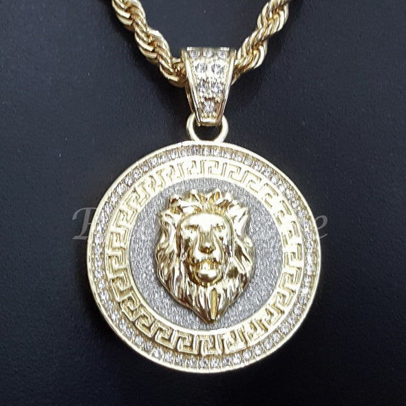 LION ROUND ROPE CHAIN DIAMOND CUT 30" CUBAN CHAIN NECKLACE SET G26 - Raonhazae