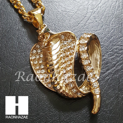 316L Stainless steel Gold Bling Cobra w/ 5mm Cuban Chain SG09 - Raonhazae