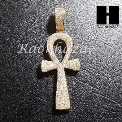 Sterling Silver .925 AAA Lab Diamond Ankh Cross 2.5mm 20" 24" Moon Cut Chain 39G - Raonhazae