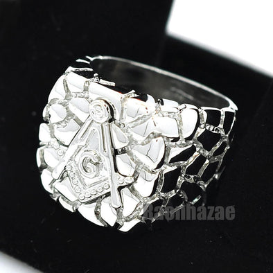 NEW MENS FREEMASON MASONIC SILVER PLATED NUGGET RING SIZE 8 - 13 N012S - Raonhazae