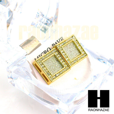 Square Earrings Large Micro Pave Gold Tone Hip Hop 18mm Big Bling GE138 - Raonhazae