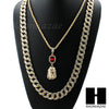 MENS LAB DIAMOND GOLD CUBAN CHAIN RED RUBY JESUS COMBO 2 NECKLACES SET1 - Raonhazae