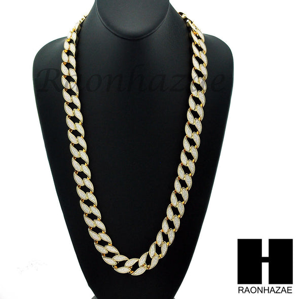 Hip Hop Iced Sand Blast Cuban Chain Gold 18mm Bling 30" Necklace 8.5" Bracelet - Raonhazae