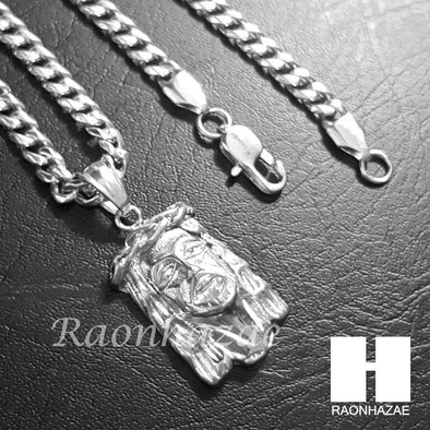 316L Stainless steel Silver Jesus Face w/ 5mm Cuban Chain SG016 - Raonhazae
