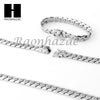 14k White Gold Finish Heavy 12mm Miami Cuban Link Chain Necklace Bracelet Set E - Raonhazae