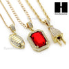 RUBY FOOTBALL PLUG PENDANT 24" 30" ROPE BOX CUBAN CHAIN NECKLACE SET S1 - Raonhazae