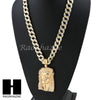 Hip Hop 14k Gold Plated Jesus Face PAVE Pendant 30" Cuban Link Chain N4 - Raonhazae