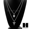 MINI & ROUND SILVER MEDAL ANGEL PENDANT 24" 30" ROPE CHAIN NECKLACE COMBO SET - Raonhazae