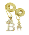 14K Gold Plated Electric Power Plug & King 'B' Pendant Necklace Set 04 - Raonhazae