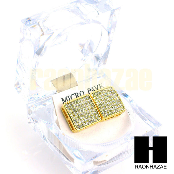 New Hip Hop Gold Tone Micro Pave Jumbo 15mm Bling Square Earring G134 - Raonhazae