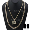 21 SAVAGE NUMBER PENDANT DIAMOND CUT 30" CUBAN CHAIN NECKLACE SET G25 - Raonhazae