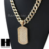 Hip Hop 14k Gold Plated Dog Tag Pave Pendant 30" Cuban Link Chain N08 - Raonhazae