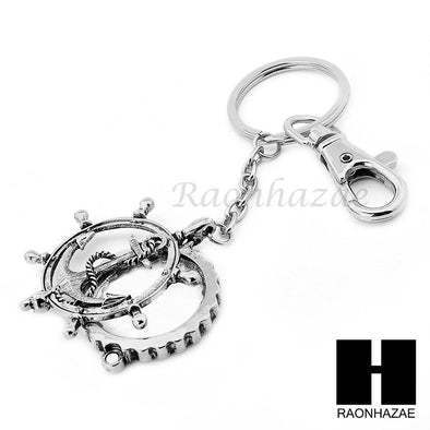 Magnifying Glass Wheel with Anchor Key Chain & Pendant Chain Necklace Set SJ1S - Raonhazae