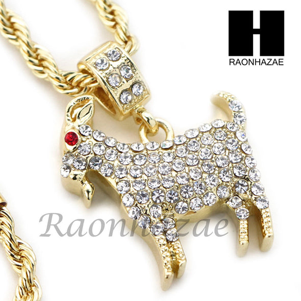 KODAK BLACK GOAT CHARM DIAMOND CUT 30" CUBAN CHAIN NECKLACE SET G24 - Raonhazae