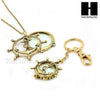 Gold Magnifying Glass Wheel with Anchor Key Chain & Pendant Chain Necklace Set SJ1G - Raonhazae