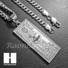 316L Stainless steel Silver Benjamin $100 Bill 5mm Cuban Chain S13 - Raonhazae