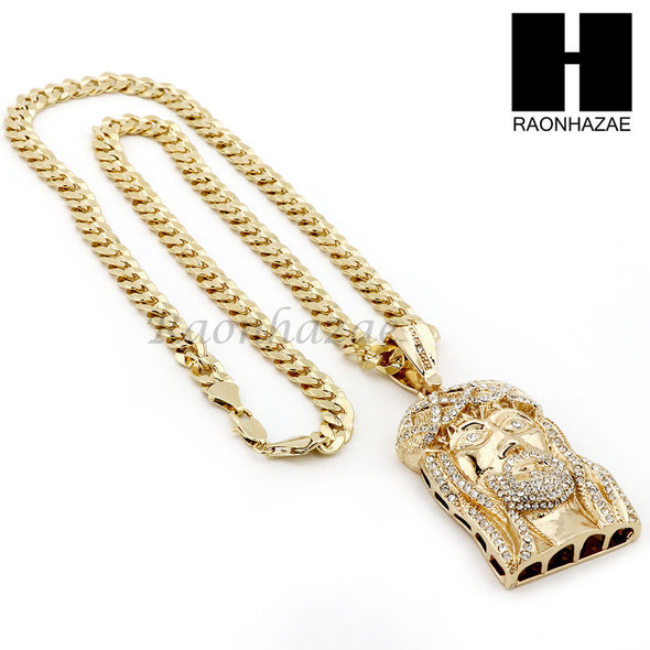 MEN LIL WAYNE JESUS FACE & DIAMOND CUT CUBAN 24" 30" 36" CHAIN NECKLACE - Raonhazae