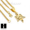 MENS STAINLESS STEEL MINI ANGEL CZ PENDANT 24" CUBAN NECKLACE SET NP006 - Raonhazae