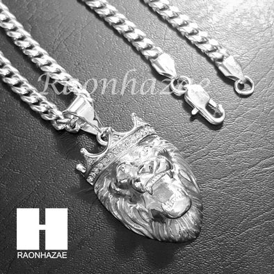 316L Stainless steel Silver King Lion w/ 5mm Cuban Chain S23 - Raonhazae