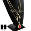 RUBY ANKH PLUG PENDANT 24" 30" ROPE BOX CUBAN CHAIN NECKLACE SET S06 - Raonhazae