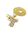 MEN'S GOLD PLATED GUN PENDANT W 2mm 24" ROPE CHAIN NECKLACE DD032G - Raonhazae