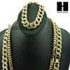 Gold Lab Diamond Necklace 15mm 30" 24" Miami Cuban Link Chain, Bracelet - Raonhazae