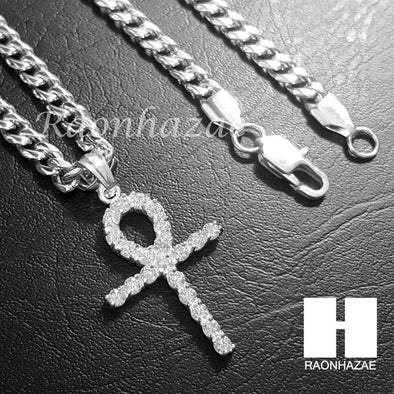 316L Stainless steel Silver Egyt Ankh Cross 5mm Cuban Chain SG015 - Raonhazae