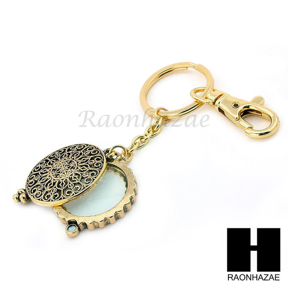 Gold 5X Magnifying Glass Round Filigree Key Chain Pendant Chain Necklace Set SJ3G - Raonhazae