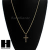 MENS GOLD SILVER MINI CROSS CZ PENDANT 24" ROPE CHAIN NECKLACE SET SC18 - Raonhazae