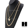 MENS BLING HEART PENDANT DIAMOND CUT 30" CUBAN CHAIN NECKLACE SET G31 - Raonhazae