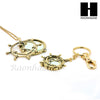 Gold Magnifying Glass Wheel with Anchor Key Chain & Pendant Chain Necklace Set SJ1G - Raonhazae