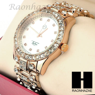 Men Techno Pave Lil Wayne Hip Hop Lab Diamond Rose Gold Watch 194RG - Raonhazae