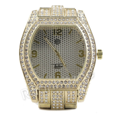 Men Simulate Diamond Gold Silver Plated Hip Hop Big Face Oval Watch 26G - Raonhazae