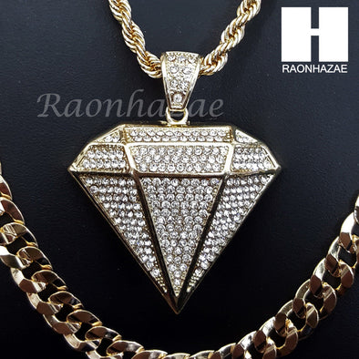 DIAMOND SHAPE ROPE CHAIN DIAMOND CUT 30" CUBAN CHAIN NECKLACE SET G10 - Raonhazae