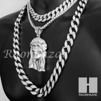 Hip Hop Jesus Pendant 16" Choker 18" Tennis 30" Miami Cuban Chain 26S - Raonhazae