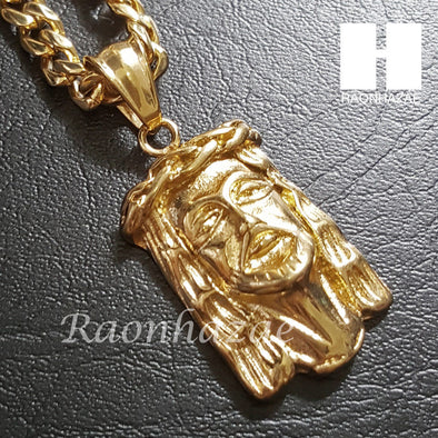 316L Stainless steel Gold Jesus Face w/ 5mm Cuban Chain SG016 - Raonhazae