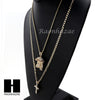 MEN JESUS FACE & CROSS PENDANT BOX CUBAN CHAIN DOUBLE NECKLACE SET SD01 - Raonhazae