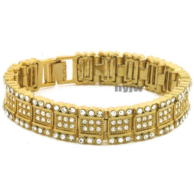 NEW ICED HEAVY GOLD PLATED MICRO PAVE SIMULATED DIAMOND 8.5" BRACELET KB034G - Raonhazae