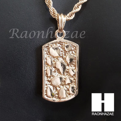 NUGGET DOG TAG ROPE CHAIN DIAMOND CUT 30" CUBAN LINK CHAIN NECKLACE S59 - Raonhazae