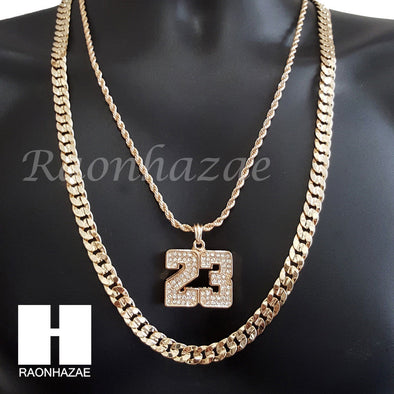 MEN 23 PENDANT CHAIN DIAMOND CUT 30" CUBAN LINK CHAIN NECKLACE S070 - Raonhazae