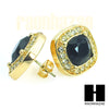 HipHop RICK ROSS Gold Tone Micro pave Onyx Black Stone Earrings GE133G - Raonhazae