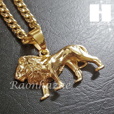 316L Stainless steel Gold King Lion w/ 5mm Cuban Chain SG06 - Raonhazae